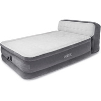 Intex Dura-Beam Ultra Plush Inflatable Pillow Top Bed Air Mattress With Headboard, Built-In Internal Electric Pump And Carry Storage Bag, Queen, Gray
