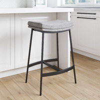 Nathan James 22201 Arlo Modern Backless Upholstered Kitchen Counter Bar Stool With Double-Layered Saddle Seat And Metal Base, Grey/ Matte Black