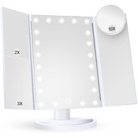 Makeup Mirror Vanity Mirror With Lights, 2X 3X 10X Magnification, Lighted Makeup Mirror, Touch Control, Trifold Makeup Mirror, Dual Power Supply, Portable Led Makeup Mirror, Women Gift (White)
