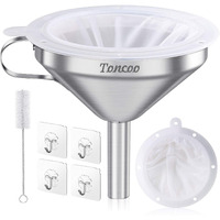 Toncoo 5-Inch Premium Stainless Steel Funnel With 200 Mesh Food Filter Strainer, Food Grade Kitchen Funnels For Filling Bottles, Metal Funnel With Strainer, Food Funnel For Kitchen