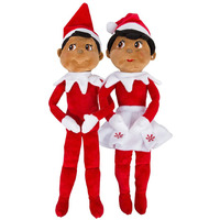 Elf On The Shelf: Christmas Plushee Pals Bundle Dark Skin Brown Eyed Boy And Girl Bundle