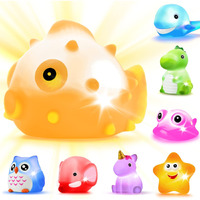 Bath Toys, 8 Pcs Light Up Floating Rubber Animal Toys Set, Flashing Color Changing Light In Water, Baby Infants Kids Toddler Child Preschool Bathtub Bathroom Shower Games Swimming Pool Party