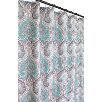 Boho Floral Damask Fabric Shower Curtain For Bathroom: Teal Pink Grey