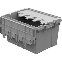 Buckhorn Ac2115120201000 Industrial Plastic Stackable Storage Keepbox Tote Container With Hinged Attached Lid, (21-Inch X 15-Inch X 12-Inch), Light Gray