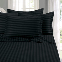Grandeur Linens 1000 Thread Count Four (4) Piece Queen Size Black Stripe Bed Sheet Set, 100% Egyptian Cotton, Deep Pocket