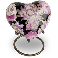 Oneworld Memorials Cloisonne Floral Heart Bronze Keepsake Urns - Extra Small - Holds Up To 3 Cubic Inches Of Ashes - Cloisonne Pink Cremation Urn For Ashes