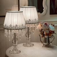 Moooni Modern Bedside Crystal Table Lamp With Ruched Fabric Lampshade Elegant Plug-In Crystal Chandelier Nightstand Lamp For Living Room Girls Room Set Of 2 Lamp Dimmable W 12.8"" X H 22.8""