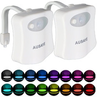 Ausaye 2Pack Toilet Night Light, 16-Color Changing Motion Sensor Toilet Light, Fun Bathroomtoilet Bowl Nightlight,Led Christmas Gifts Stocking Stuffers For Kids Him Her Men Mom Father