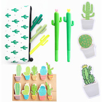Jevenis 19 Pcs Cactus Ballpoint Pen Cactus Black Ink Writing Pens With Cactus Pencil Pouch Cactus Clip Cactus Notes Sticker For Office Home Supply Gift