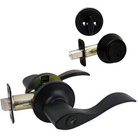 Designers Impressions Kingston Design Black Entry Lever With Matching Single Cylinder Deadbolt Combo Pack Keyed Alike (We Key Lock Orders Alike For Free)