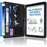 Stylio Zipper Padfolio Portfolio Binder Organizer | Faux Leather Portfolio For Resume, Documents, Phone, Tablet, Business Supplies And Cards | Notebook Organizer With Letter Sized Notepad Included