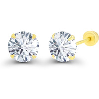 Solid 14K Yellow Gold Hypoallergenic Round Cubic Zirconia Solitaire Stud Earrings With Secure Ball Screw Backs For Women, 5Mm