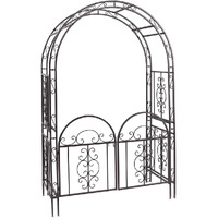 Plow & Hearth Arch Metal Outdoor Garden Arbor Double Gate | Montebello | 84"" H X 53"" W X 23"" D | Gunmetal Black | Trellis Lattice Climbing Plants