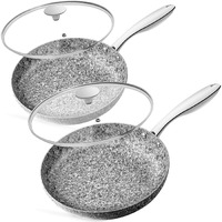 Michelangelo Frying Pan Set With Lid, 8"" & 10"" Granite Frying Pan Set With 100% Apeo & Pfoa-Free Stone Non Stick Coating, Granite Skillet Set With Lid, Nonstick Frying Pans 2 Piece - 8""+10""