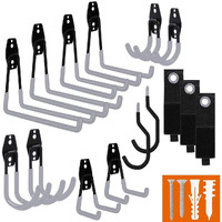 Smartology Garage Hooks With Bike Hook & Extension Cord Organizer, 15 Pack Set Steel Multi-Tool Hanger, Heavy Duty Utility Storage Holder For Home & Warehouse Lawn Garden Tool Organizer