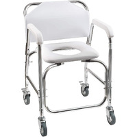 Dmi Rolling Shower Chair, Commode, Transport Chair, Fsa Eligible, Rolling Bathroom Wheelchair For Handicap, Elderly, Injured Or Disabled, Rear Locking Wheels, 250 Lb. Weight Capacity, White