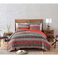 Chezmoi Collection Odette 3-Piece Boho Chic Rust Orange Brown And Red Pre-Washed 100% Cotton Bohemian Bedspread Quilt Set, King Size