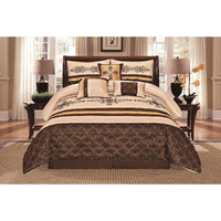Wpm World Products Mart 7 Pieces Complete Bedding Ensemble Beige Brown Gold Luxury Embroidery Comforter Set Bed-In-A-Bag Bedding- Yasmen (Queen)