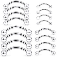 Hoeudjo Eyebrow Piercing Jewelry 16G Surgical Steel Curved Barbell With Ball Kit Tragus Ring Piercings Jewelry Silvertone 16Pcs 6Mm 8Mm 10Mm 12Mm