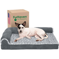 Furhaven Memory Foam Dog Bed For Medium/Small Dogs W/ Removable Bolsters & Washable Cover, For Dogs Up To 35 Lbs - Two-Tone Plush Faux Fur & Suede L Shaped Chaise - Stone Gray, Medium