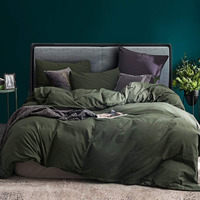 Ecocott 3 Pieces Duvet Cover Queen 100% Washed Cotton 1 Duvet Cover With Zipper And 2 Pillowcases, Ultra Soft And Easy Care Breathable Cozy Simple Style Bedding Set (Avocado Green)
