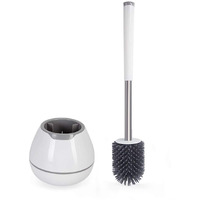 Boomjoy Toilet Brush And Holder Set, Silicone Toilet Bowl Cleaner Brush, Bathroom Cleaning Bowl Brush Kit With Tweezers, Bathroom Accessories With Aluminum Handle - White