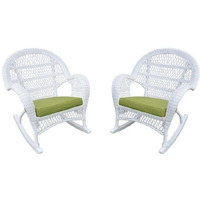 Jeco Wicker Rocker Chair With Green Cushion, Set Of 2, White