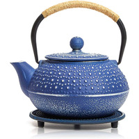 Juvale Cast Iron Teapot With Infuser - Japanese Tea Kettle, Loose Leaf Tetsubin With Handle And Trivet (Blue, 3 Pcs, Holds 27 Oz, 800 Ml)