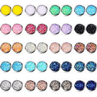 20 Pairs Druzy Stud Earrings Set Stainless Steel Earrings Pierced Earrings Jewelry For Women(Round)