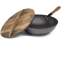 Goodful Hammered Carbon Steel 13-Inch Wok Pan With Lid, Black, Non-Stick, Compatible With Most Cooktops