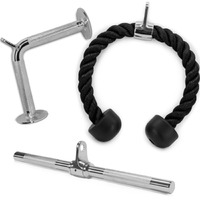 Yes4All Combo Tricep Rope, V-Shaped Bar & Revolving / Rotating Straight Bar - V-Shaped Press Down Bar - Tricep Rope Pull Down - Lat Pull Down Bar
