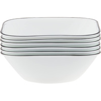 Corelle Vitrelle 6-Piece (22-Oz) Cereal Soup Bowls, Triple Layer Glass And Chip Resistant, Lightweight Square Dinnerware Bowl Set, Simple Lines