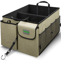 Drive Auto Car Trunk Organizer - Collapsible, Multi-Compartment Automotive Suv Car Organizer For Storage W/Adjustable Straps - Truck & Car Accessories For Women And Men - Tan
