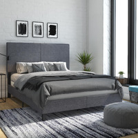 Dhp Janford Bed With Chic Upholstered Headboard, Queen, Grey Linen