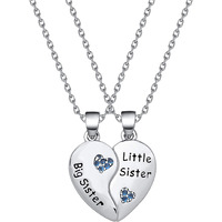 Bauna Matching Big Sis Little Sis Heart Necklace Set Sister Necklace For 2 Gift For Sister Family Best Friends (Sister Necklace Set)