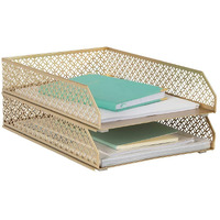 Gold File Organizer Office Inbox Gold Paper Tray Organizer For Desk - Gold Desk Tray - Gold Letter Tray Set Of 2 Stackable Letter Trays For Desk Office Trays For Desk Organizer File Baskets For Desk