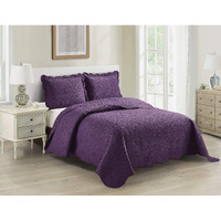 Home Collection 3Pc King/Cal King Over Size Luxury Embossed Bedspread Set Light Weight Solid Dark Purple New