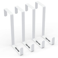 Unjumbly 4 Pack Over The Door Hooks - Fitting Door Width Between 1 3/8"" And 1 3/4"", Reversible Door Hangers For Hanging Clothes, Towels, Coats And More (White)