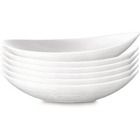 Bormioli Rocco Prometeo Set Of 6 Pasta Bowls, 9"" X 7.75"" Tempered Opal Glass, Clean White, Curved Design With External Textures Dinnerware.
