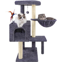 Aiwikide Multifunction Cat Tree Has Cozy Hammock & Hanging Ball, Cat Tower With Activity Centre Furniture & Jute-Covered Scratching Posts Grey