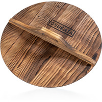 Yosukata Cast Iron Wok Cover - Premium Wok Cover 14 Inch Pan Lid - Wooden Wok Lid 14 In With Ergonomic Handle - Condensate-Free 14 Inch Pan Lid - Durable Wok Accessories For Genuine Asian Cooking