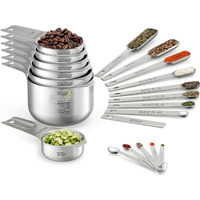 Wildone Measuring Cups & Spoons Set Of 21 - Includes 7 Stainless Steel Nesting Cups, 8 Measuring Spoons, 1 Leveler & 5 Mini Measuring Spoons, Ideal For Dry And Liquid Ingredients