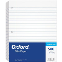 Oxford Filler Paper, 8-1/2"" X 11"", College Rule, 3-Hole Punched, Loose-Leaf Paper For 3-Ring Binders, 500 Sheets Per Pack (62349),White