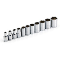 Powerbuilt 11 Piece Metric Shallow Socket Set, 1/4-Inch Drive, 6 Point, Dual Grease Rings, Size Markings - 640498, Silver