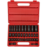 Neiko 02443A 3/8"" And 1/2"" Drive Master Impact Socket Set | 38 Piece | Standard Sae (Inch) And Metric (Mm) Sizes Below | Deep And Shallow Kit | Cr-V Steel | Includes Duometric Sockets