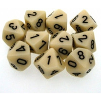 Chessex Dice Sets: Opaque Ivory With Black - Ten Sided Die D10 Set (10)