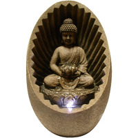 Alpine Corporation Win322 Indoor/Outdoor Tabletop Buddha Fountain With Led Lights, Soothing Buddha Garden Fountain 11"", Beige