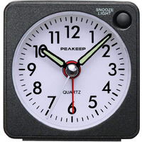 Peakeep Ultra Small, Battery Travel Alarm Clock With Snooze And Light, Silent With No Ticking Analog Quartz (Black)