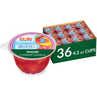 Dole Fruit Bowls Peaches In Strawberry Flavored Gel Snacks, 4.3Oz 36 Total Cups, Gluten & Dairy Free, Bulk Lunch Snacks For Kids & Adults