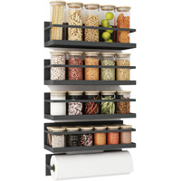 Roysili Magnetic Spice Rack For Refrigerator Magnetic Fridge Shelf For Kitchen Spice Organizer Magnetic Shelf For Fridge Space Saving Black 4 Pack With Magnetic Paper Towel Holder